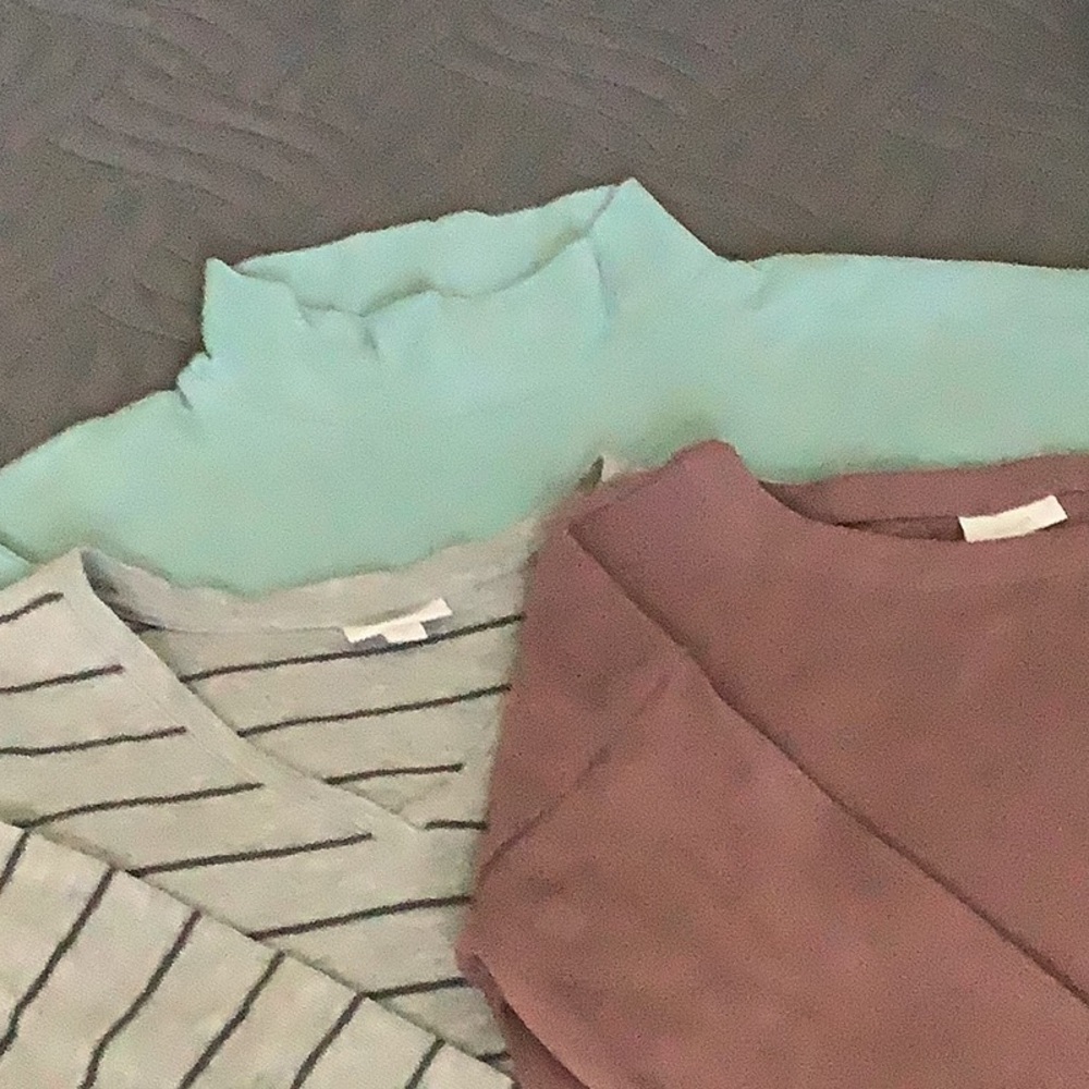 BUNDLE OF 3 JJill long sleeve tunics - Mint, Mauve, and Gray Stripes